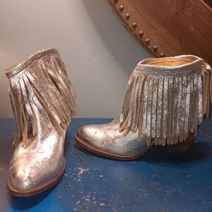 Frye Silver Fringe Ankle Boots